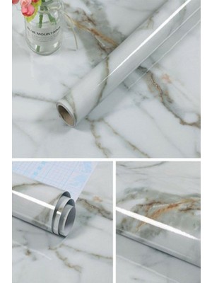 Gampus Mermer Desenli Yapışkanlı Mutfak Tezgah Üstü Folyo Beyaz Folyo 1 Metre 1420