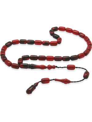 Tesbihane Ateş Kehribar Tesbih - Mini Boy - Sistem Takımlı - Kırmızı Siyah - Kapsül Kesim