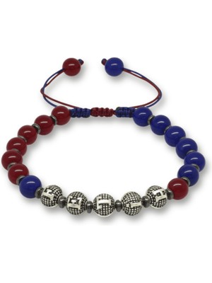 Tesbihane Isme Özel Yazılı Makrome Örgülü Küre Kesim Bordo Mavi Jade Hematit Doğaltaş Erkek Taraftar Bileklik