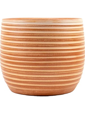 Tasarımı Ev Dekorasyon Yan Çizgi Desenli Toprak Saksı Saksılık Salon Çiçeklik - 19 cm