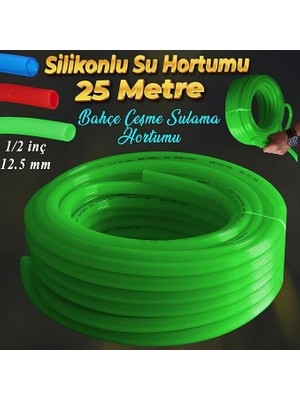 Bahçe Çeşme Su Hortumu Iç Çap 1/2 Naturel Silikonlu Sulama Araç Yıkama Hortum 25 Metre