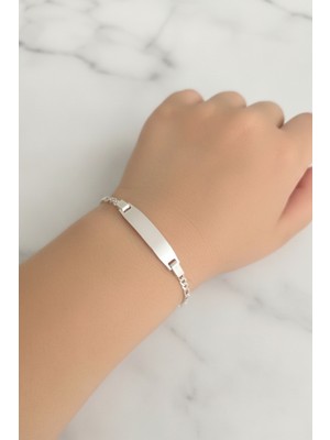 BymissMücevherat 925 Ayar Gümüş Sade Isimli Çocuk-Bebek Künye Bileklik