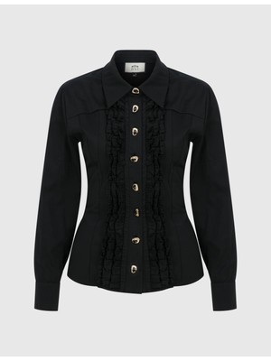 İLVİ Ruffle Kadın Siyah Gömlek