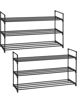 3 Katlı Ayakkabı Rafı, Ayakkabı Saklama Düzenleyici, 2'li Set, Metal Saklama Rafı, 30 x 92 x 54 Cm, Siyah LSA06BK