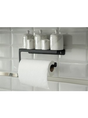 Dekoratif Mat Siyah Metal Bahartatlık Raflı Havluluk&havlu Tutucu&kağıt Havluluk.