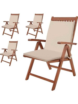 Bahçe Balkon Salon Krem Sandalye Minderi (Arkalıklı) 4 Lü