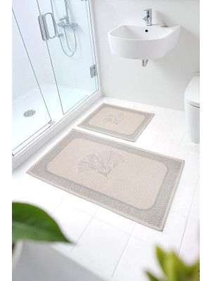 Pamuklu Kilim Yıkanabilir Banyo Paspası 2'li Klozet Takımı 60X100-50X60CM Çiçekli