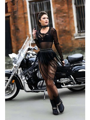 Venüs Shopping Uzun Deri Püsküllü Etek - BRF411