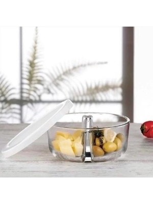 Heyf Paşabahçe 2 Bölmeli Beyaz Kapaklı-530683 Polar Saklama Kabı Cam 15x15 cm Derinlik 10 cm