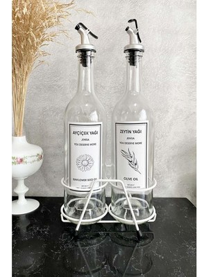 Mena Rise Beyaz Akıtıcılı Şeffaf 750 ml Beyaz Etiketli Yağlık Yağdanlık