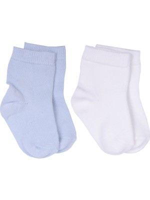 Kitikate Organik Basic 2'li Çorap Beyaz-Mavi