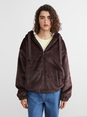 Lc Waikiki Yeni Sezon Kapüşonlu Oversize Kadın Pelüş Ceket