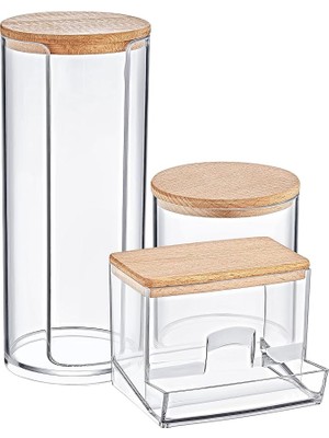 Ahşap Kapak 3 Lü Akrilik Organizer Set