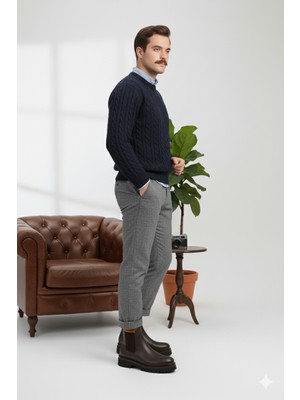 Doçka Chelse Model Lastik Detaylı Hafif Kalın Taban Hakiki Deri Günlük Klasik Tarz Bağcıksız Erkek Bot ER5K/B725