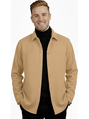 Deepsea Erkek Camel Likralı Rahat Kalıp Cepsiz Kaşe Ceket – Çıt Çıtlı, Esnek Şık Model Ceket 0760