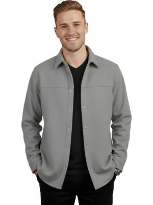 Deepsea Erkek Gri Likralı Rahat Kalıp Cepsiz Kaşe Ceket – Çıt Çıtlı, Esnek Şık Model Ceket 0760