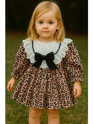 Togy Baby Kids Wear Laura Baby Leopar Desenli, Fırfırlı Dantel Yaka Özel Gün/doğum Günü/party Kız Çocuk Elbise