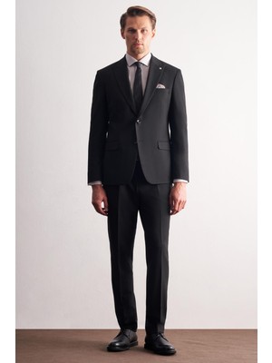İmza Siyah Kırlangıç Yaka Çizgili 6 Drop Slim Fit Tam Astar Esnek Takım Elbise 1001255164