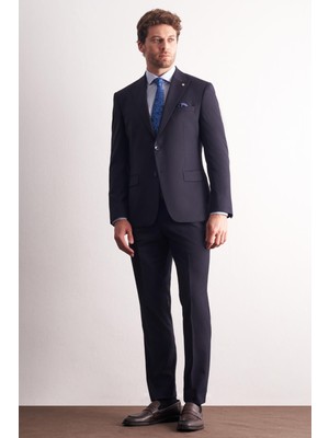 İmza Lacivert Kırlangıç Yaka Esnek Bel 6 Drop Slim Fit Tam Astar Esnek Takım Elbise 1001255167