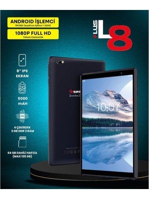 Hediye Bahçesi 8" IPS Ekran 4 Çekirdek 3GB/64GB Tablet Pc