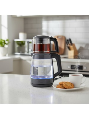 Homend Infinity XL 1764H Cam Çay Makinesi Antrasit Siyah