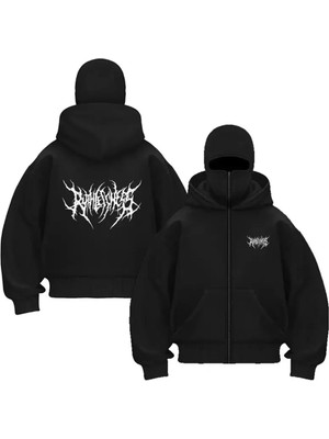 Ela Fashion Unisex Baskılı Hırka Ninja Maskeli 3 Iplik Oversize