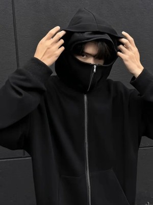 Ela Fashion Unisex Baskılı Hırka Ninja Maskeli 3 Iplik Oversize