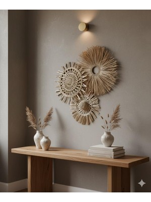 Ss Eral Koop  Lüks Bohem Rattan Bambu Hasır Duvar Süsü 3'lü