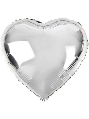 Hediye Bahçesi Kalp Şeklinde Folyo Balon 5 Adet 45 cm Gümüş Renk