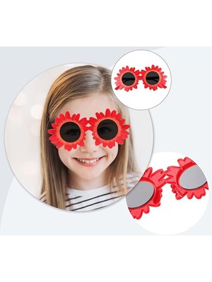 Hediye Bahçesi Kırmızı Renk Papatya Şekilli Parti Gözlüğü