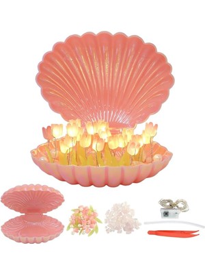 Hediye Bahçesi LED Işıklı Kendin Yap Deniz Kabuğu Tasarımlı Lale Lamba