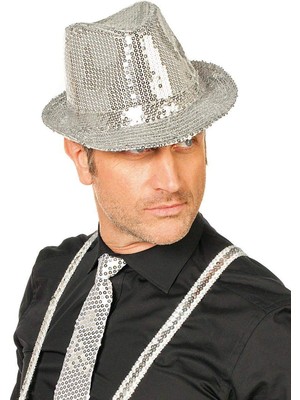 Hediye Bahçesi Gümüş Payetli Fötr Şapka Yetişkin Boy