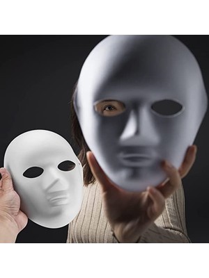 Hediye Bahçesi Beyaz Renk Boyanabilir Anonim Tam Yüz Cosplay Maske 24X18 cm