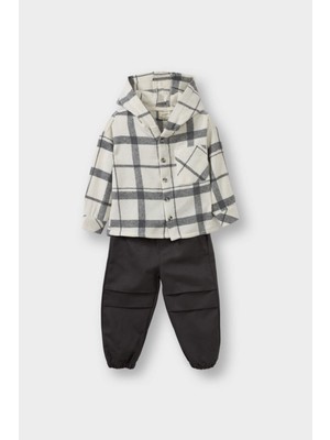 DeFacto Erkek Bebek 2'li Takım Kareli Twill Kapüşonlu Gömlek Pantolon G3225A525WN