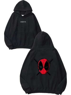 Urbvn Deadpool 1 Tasarım Baskılı Oversize Siyah Kapüşonlu Sweatshirt
