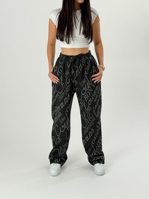 Cocopelli Kadın Siyah Dergi Baskı Desenli Baggy Pantolon COC1051