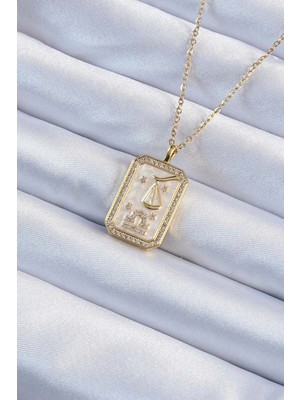 Shopwave 316L Çelik Zincir Altın Renk Zirkon Taşlı Çerçeveli Tarot Kolye