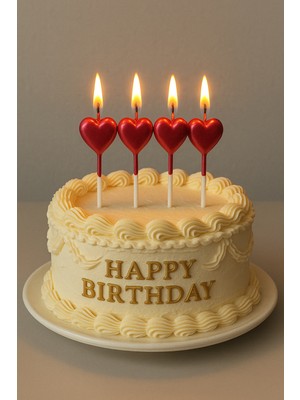 4'lü Kalp Pasta Mumu Metalik Kırmızı Doğum Günü Pasta Mumu