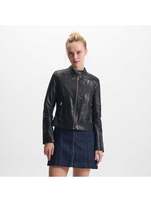 Tergan Siyah Hakiki Deri Kadın Hakiki Deri Mont - K25KDM320478-Q3H