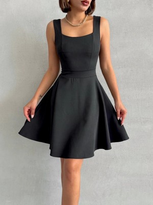 Zengezur Mall Xmpdby Kadın Kare Yaka Kısa Elbise S251188 Siyah (Beden: L)