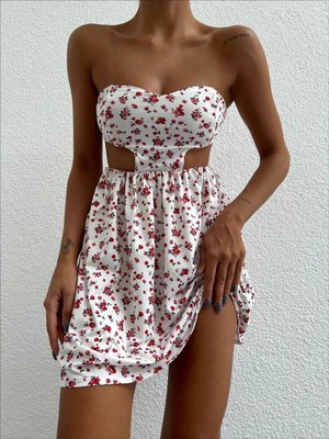 Zengezur Mall Xmpdby Straplez Elbise Baskılı Beyaz (Beden: L)