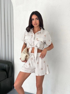 Zengezur Mall Xmpdby Gömlek Şort Keten Takım S1052-1056 Beyaz (Beden: L)