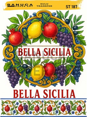 Banuca Paper Art ST187 Bella Sicilia Meyve Çelengi Desenli 25*35 cm Açık Zemin Sulu Transfer