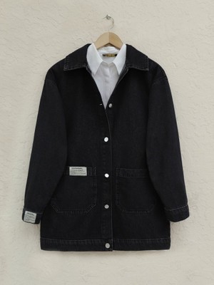 Torba Cepli Düğmeli Kot Ceket -Siyah