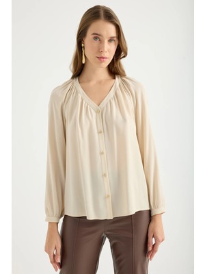 Masha Kate V Yaka Şifon Bluz