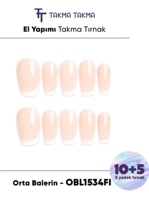 Takma Takma 15'li Ten Rengi Orta Balerin OBL1534FI Tekrar Kullanılabilir El Yapımı Protez Takma Tırnak - Ten Rengi-L