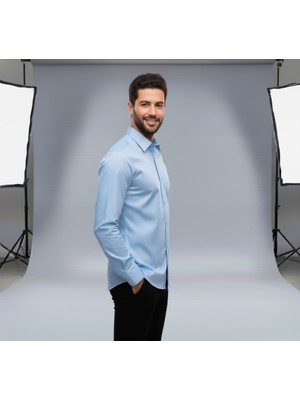 Erkek Slim Fit Dar Kesim Uzun Kollu Poplin Gömlek