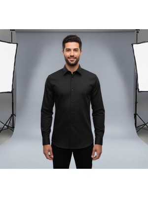 Erkek Slim Fit Dar Kesim Uzun Kollu Poplin Gömlek