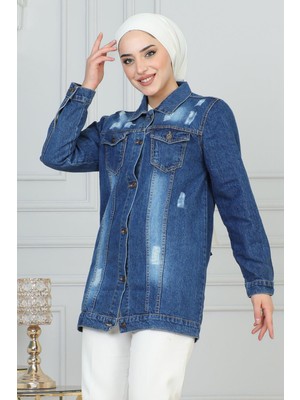 Düğmeli Kot Ceket Koyu Mavi MSW6096-1