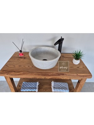 Abay Doğal Taş Afyon Beyaz Mermer Midi V Model Çanak Lavabo